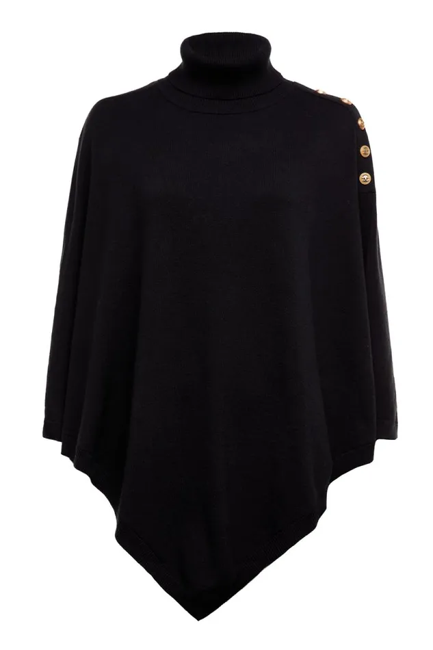 Women Roll Neck Cape Black Holland Cooper Knitwear