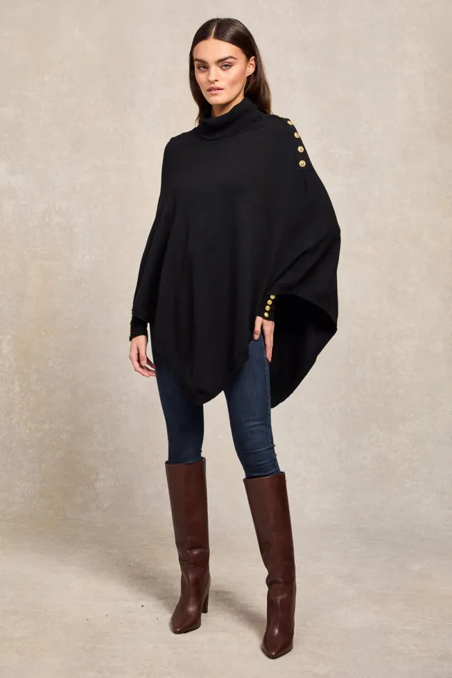 Women Roll Neck Cape Black Holland Cooper Knitwear