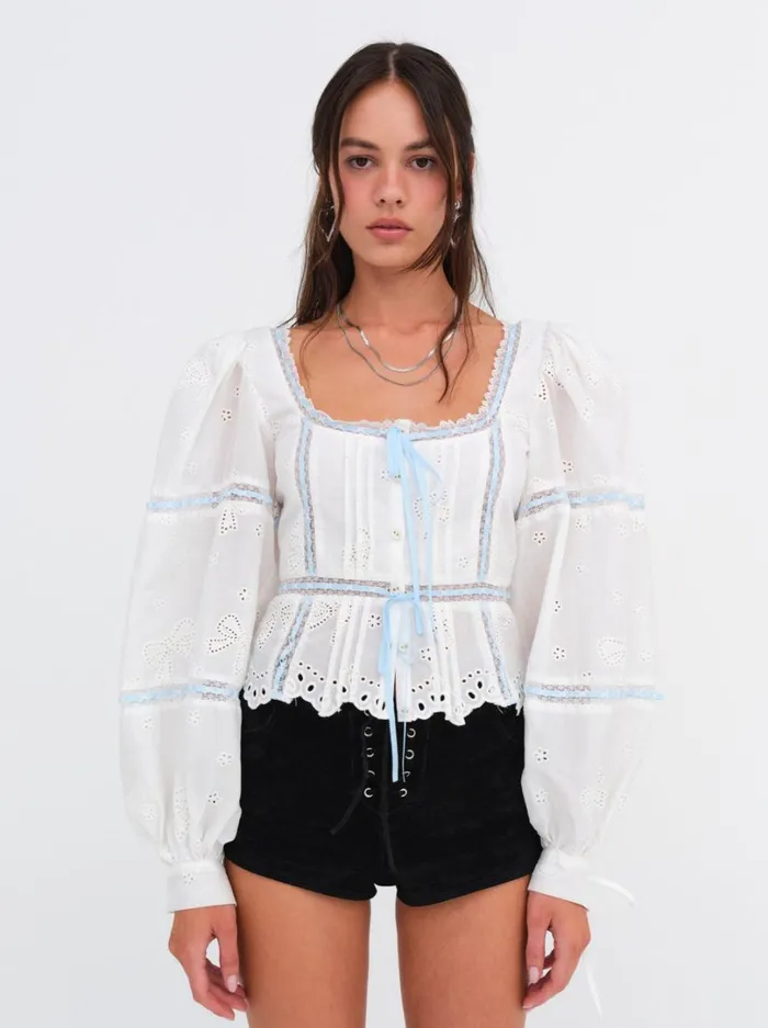 Women Rowan Eyelet Top Blue For Love and Lemons Tops