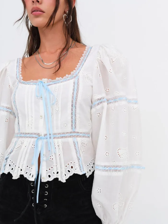 Women Rowan Eyelet Top Blue For Love and Lemons Tops Women Rowan Eyelet Top Blue For Love and Lemons Tops