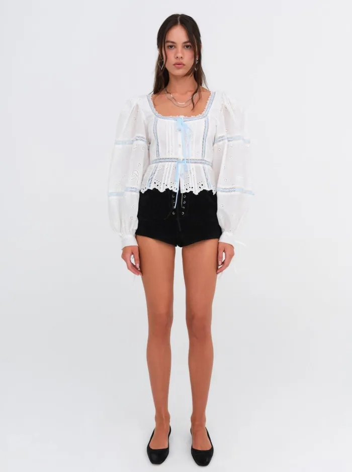 Women Rowan Eyelet Top Blue For Love and Lemons Tops Women Rowan Eyelet Top Blue For Love and Lemons Tops