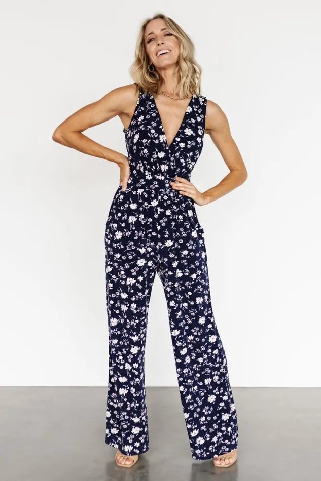 Women Rudie Sleeveless Jumpsuit Dark Blue Floral Baltic Born Jumpsuits and Rompers