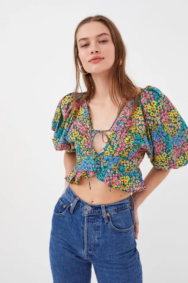 Women Ruth Crop Top Blue For Love and Lemons Tops