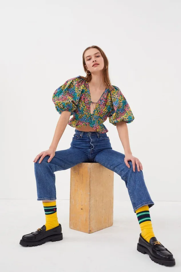 Women Ruth Crop Top Blue For Love and Lemons Tops Women Ruth Crop Top Blue For Love and Lemons Tops