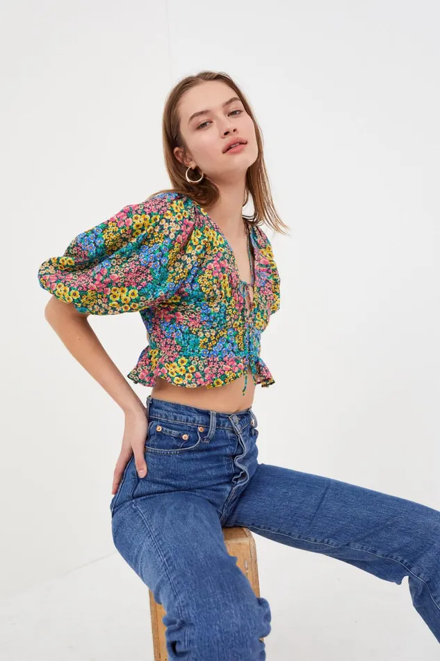 Women Ruth Crop Top Blue For Love and Lemons Tops Women Ruth Crop Top Blue For Love and Lemons Tops