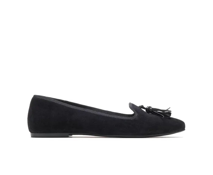 Women Sadie Tassel SlipOn Black Suede Flats and SlipOns Hush Puppies