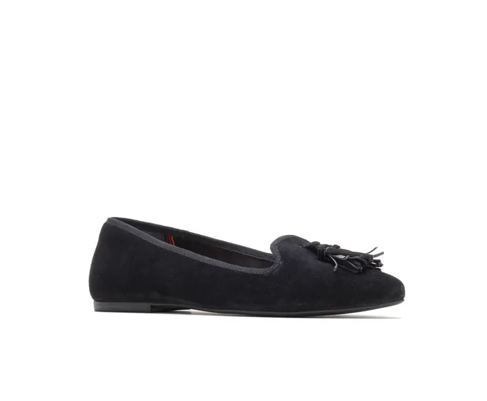 Women Sadie Tassel SlipOn Black Suede Flats and SlipOns Hush Puppies