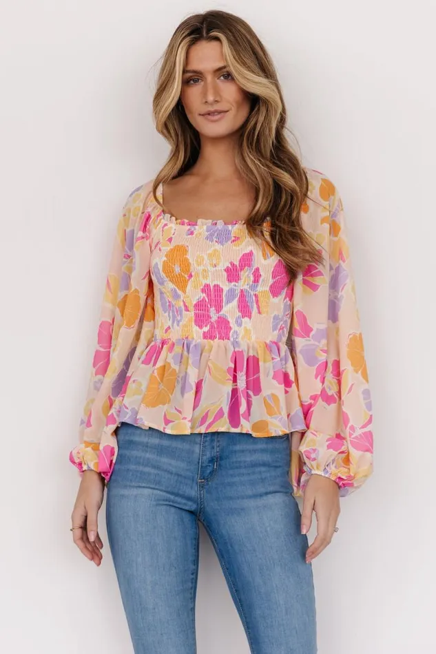Women Sally Smocked Top Pink Multi Baltic Born Blouses and Shirts