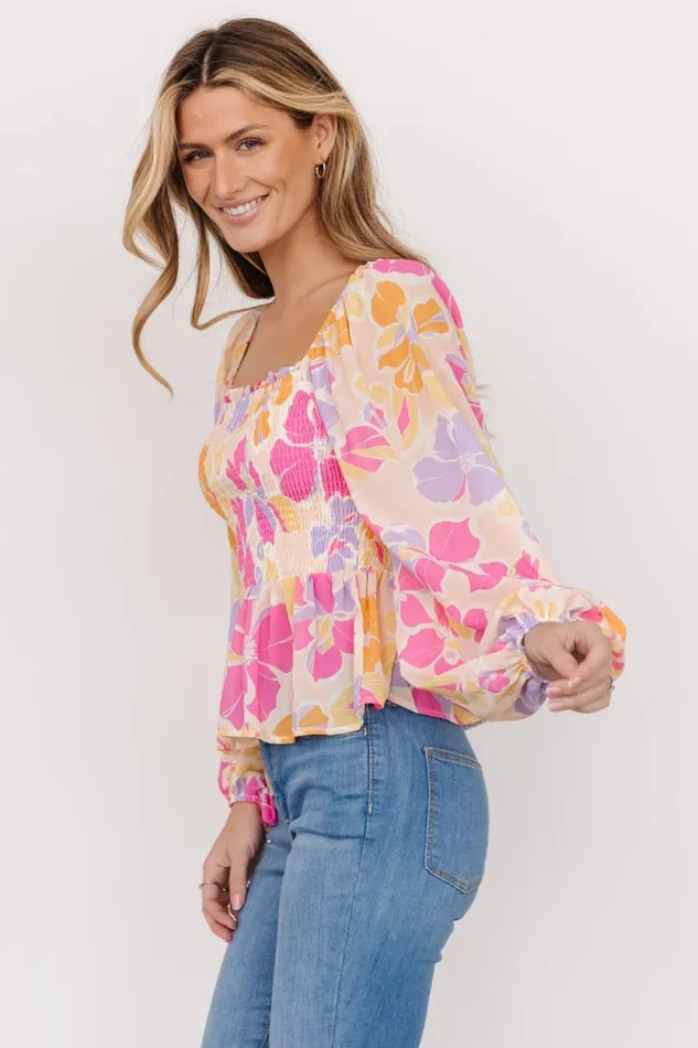 Women Sally Smocked Top Pink Multi Baltic Born Blouses and Shirts