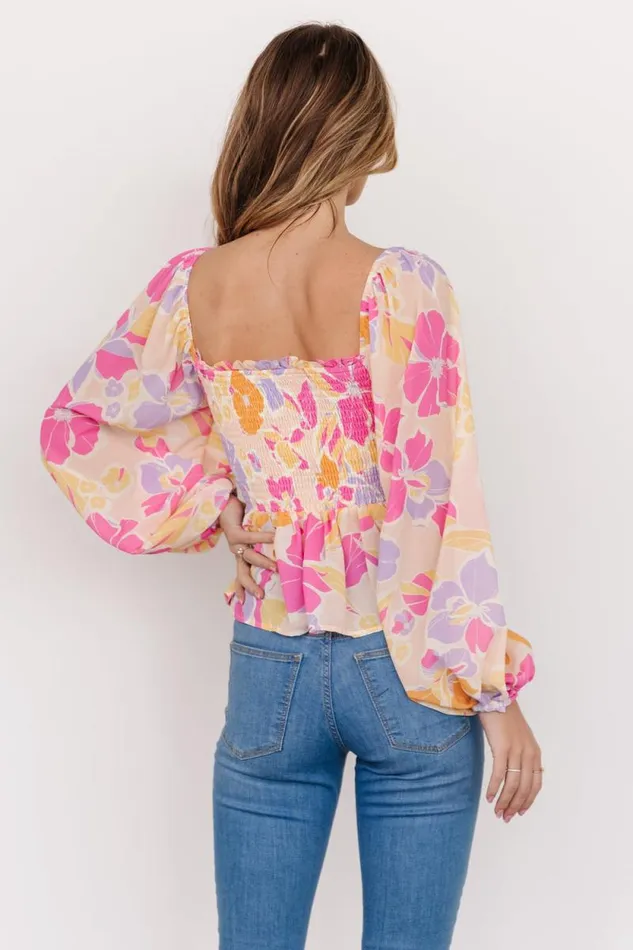 Women Sally Smocked Top Pink Multi Baltic Born Blouses and Shirts
