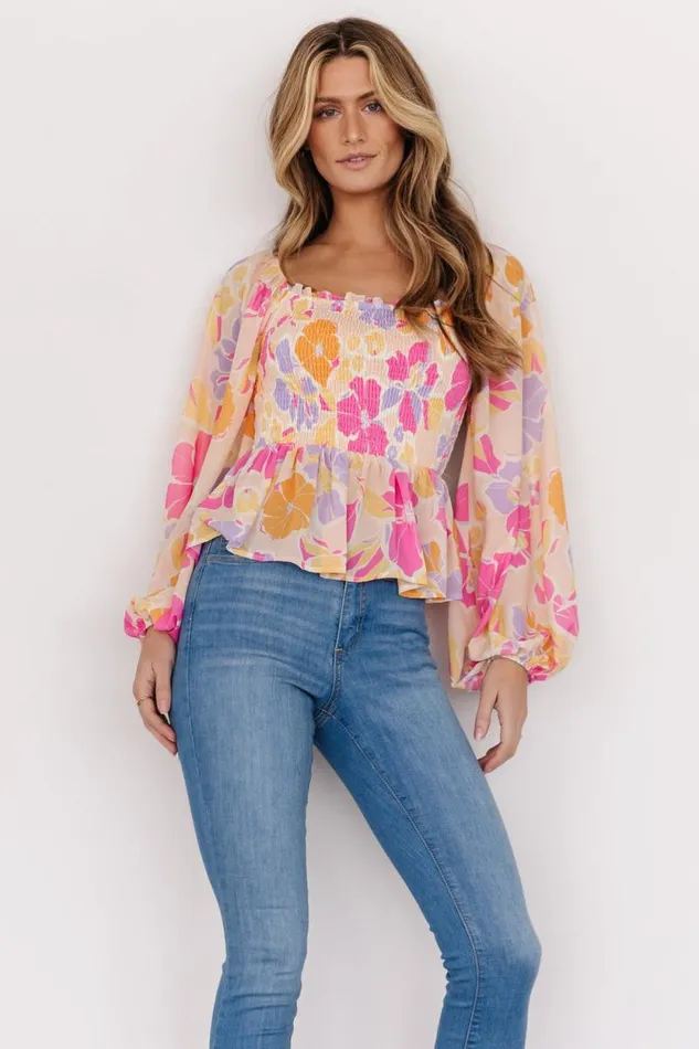 Women Sally Smocked Top Pink Multi Baltic Born Blouses and Shirts