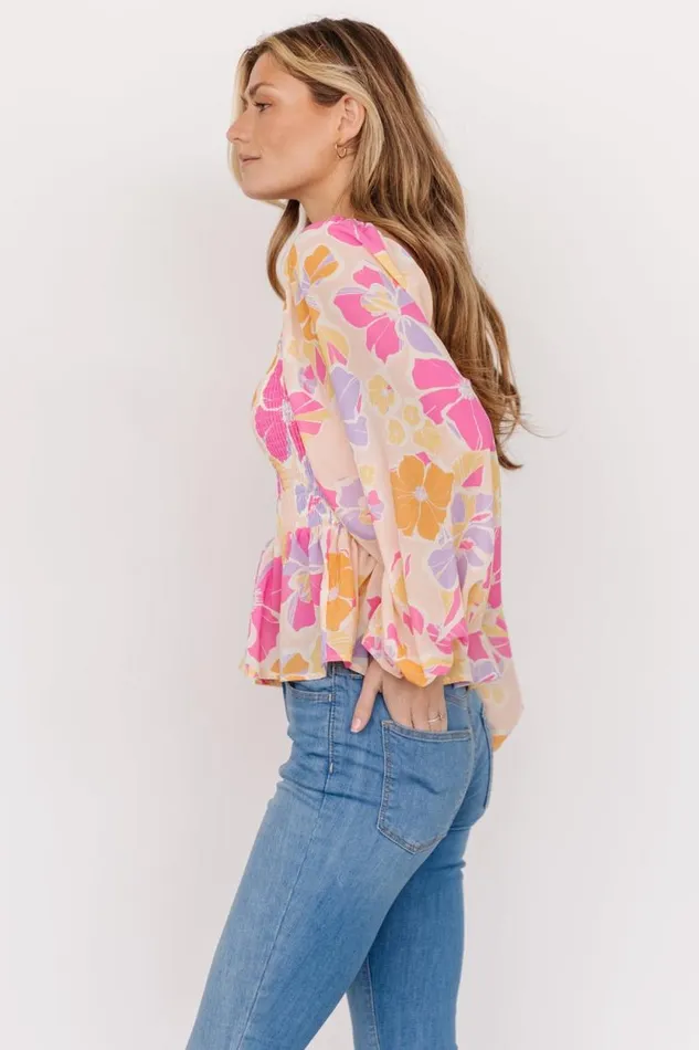 Women Sally Smocked Top Pink Multi Baltic Born Blouses and Shirts
