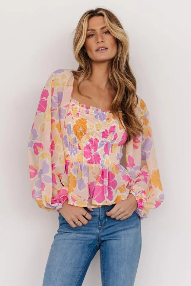 Women Sally Smocked Top Pink Multi Baltic Born Blouses and Shirts