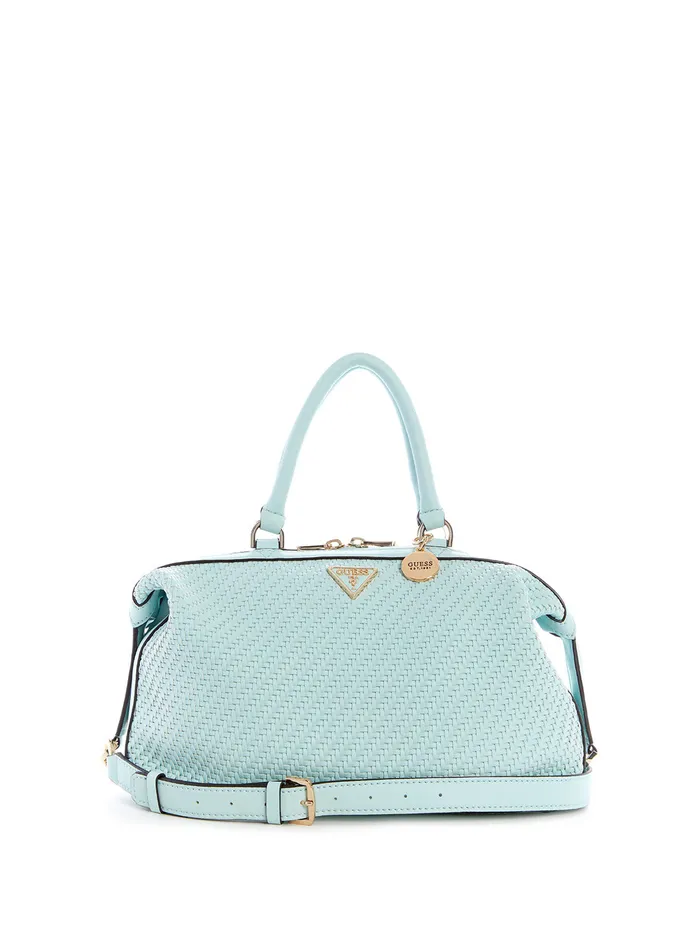 Women Satchel GUESS Green Woven Hassie Soho Satchel Bag