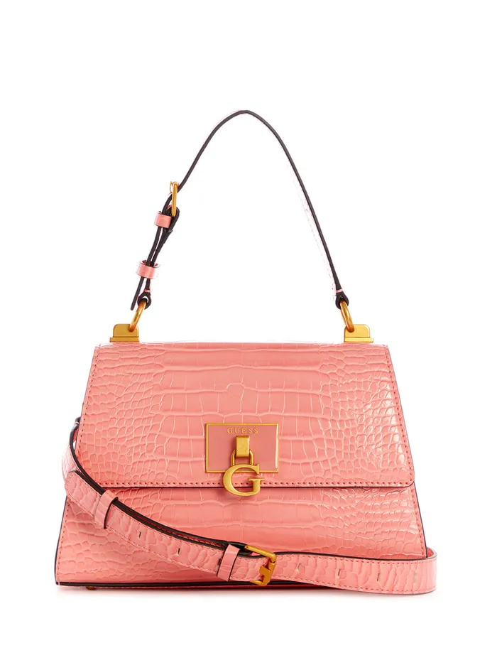 Women Satchel GUESS Pink Croc Stephi Top Handle Satchel