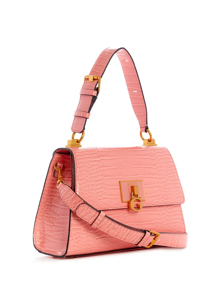 Women Satchel GUESS Pink Croc Stephi Top Handle Satchel Women Satchel GUESS Pink Croc Stephi Top Handle Satchel