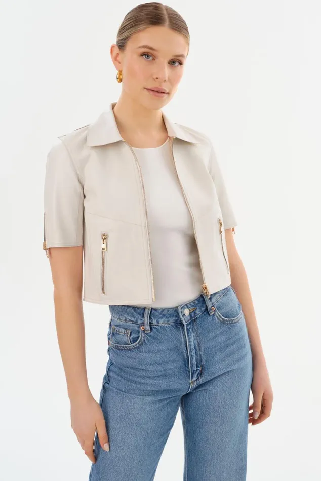Women SEVANA Reversible Leather Jacket Winter Whitegold LAMARQUE Short Sleeve Jackets
