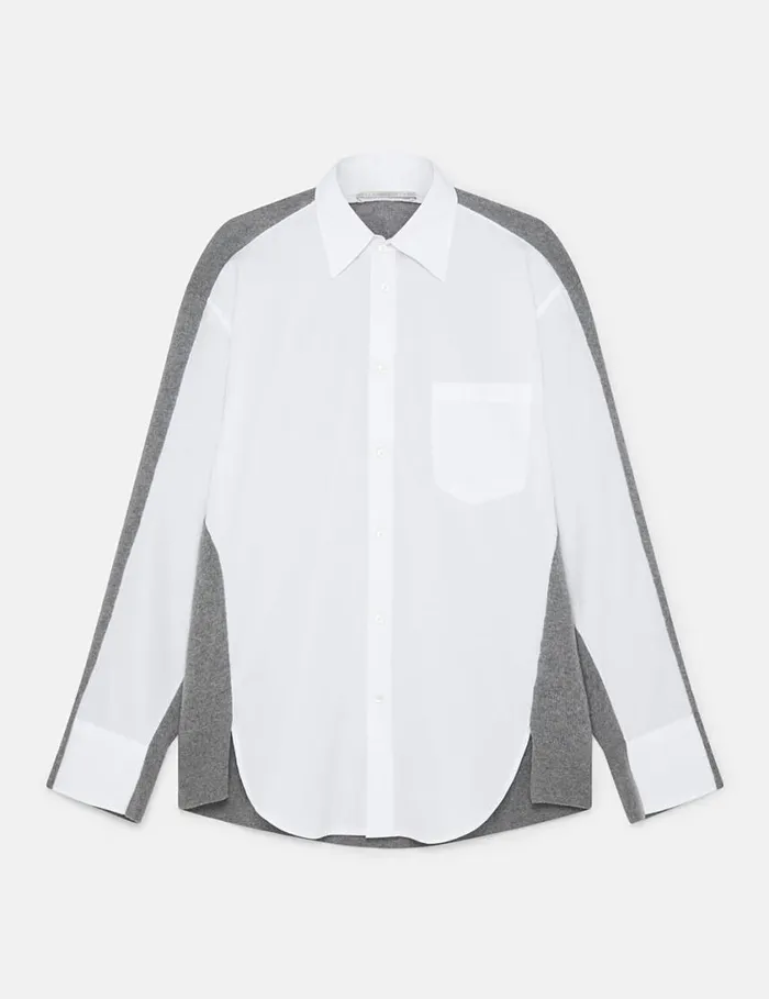 Women Shirting Details Long Sleeve Sweater Storm Grey Stella McCartney Knitwear
