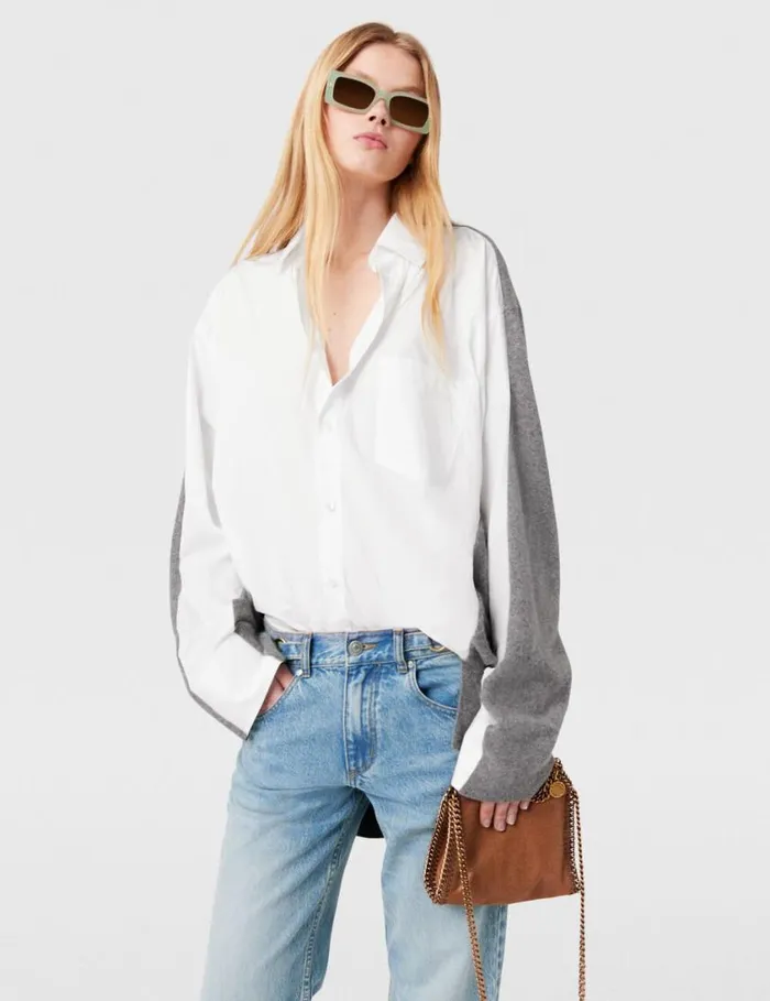 Women Shirting Details Long Sleeve Sweater Storm Grey Stella McCartney Knitwear Women Shirting Details Long Sleeve Sweater Storm Grey Stella McCartney Knitwear