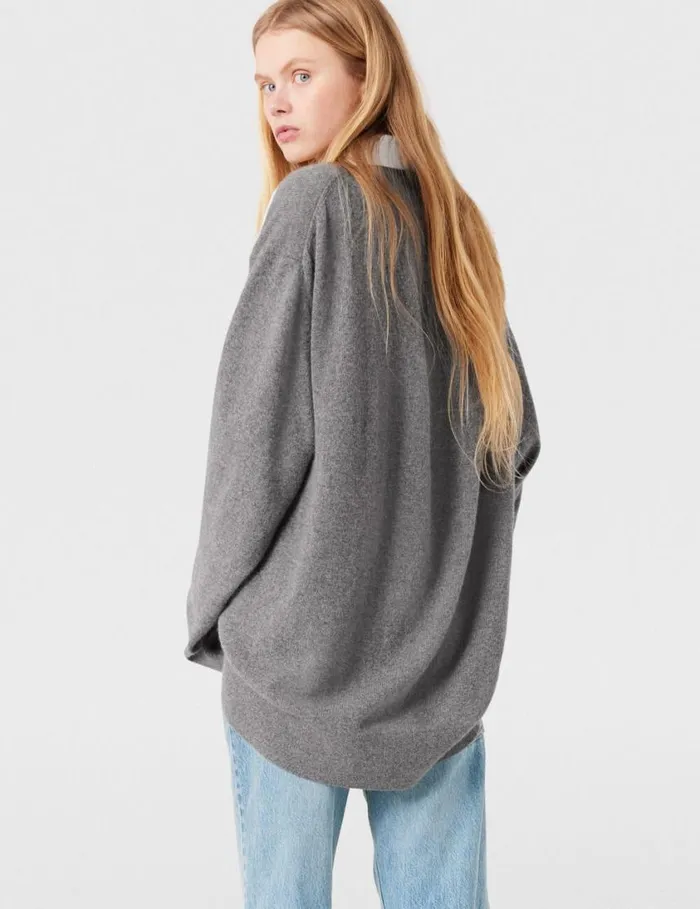Women Shirting Details Long Sleeve Sweater Storm Grey Stella McCartney Knitwear Women Shirting Details Long Sleeve Sweater Storm Grey Stella McCartney Knitwear