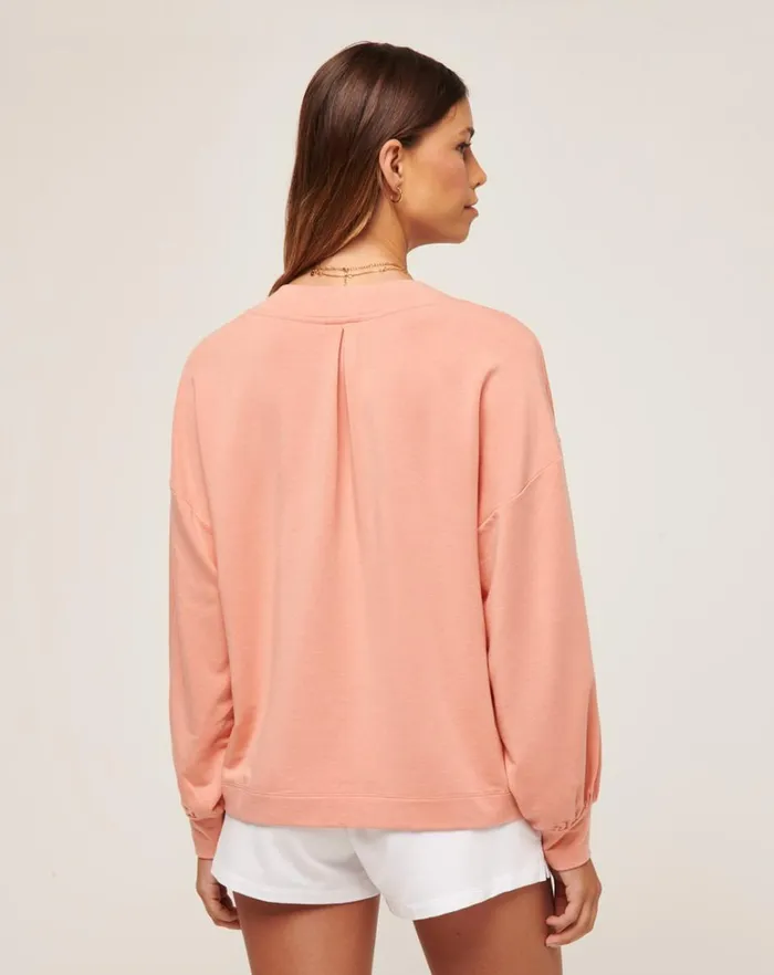 Women Shirts and Tops TravisMathew CLOUD TERRY VNECK TOP Heather Canyon Sunset Women Shirts and Tops TravisMathew CLOUD TERRY VNECK TOP Heather Canyon Sunset