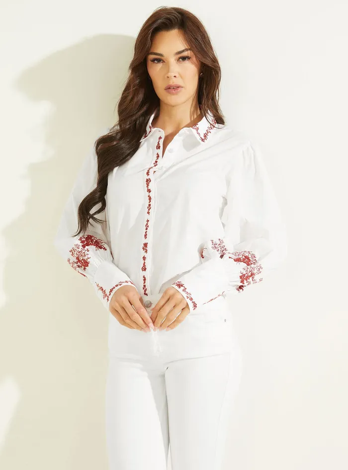 Women Shirts GUESS Eco White Ravin Embroidered Shirt