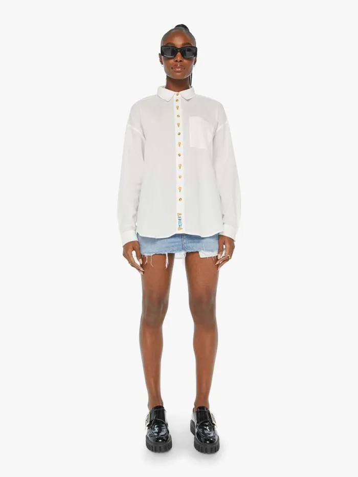 Women Shirts Mother Denim The Pushing Buttons White