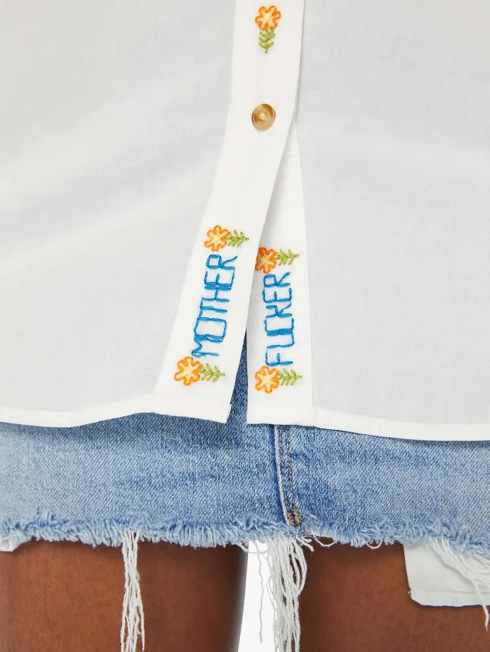 Women Shirts Mother Denim The Pushing Buttons White