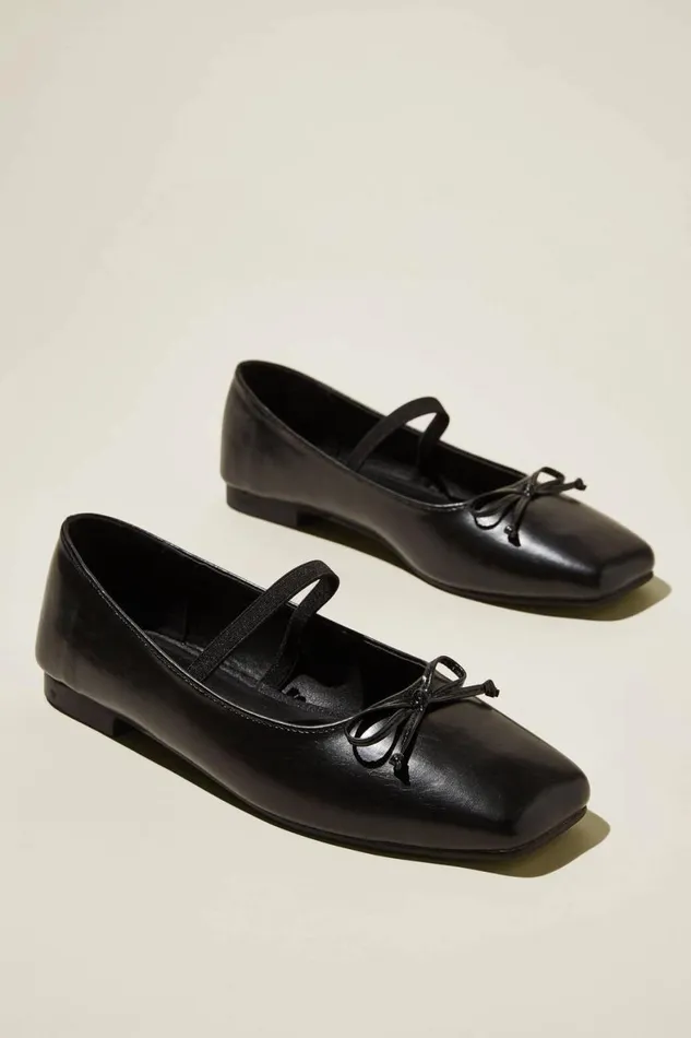 Women Shoes and Slippers Cotton On Gia Square Ballet Black Vegan Leather