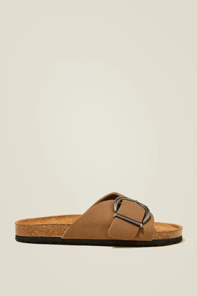 Women Shoes and Slippers Cotton On Rex Single Strap Slide Sienna Brown Micro