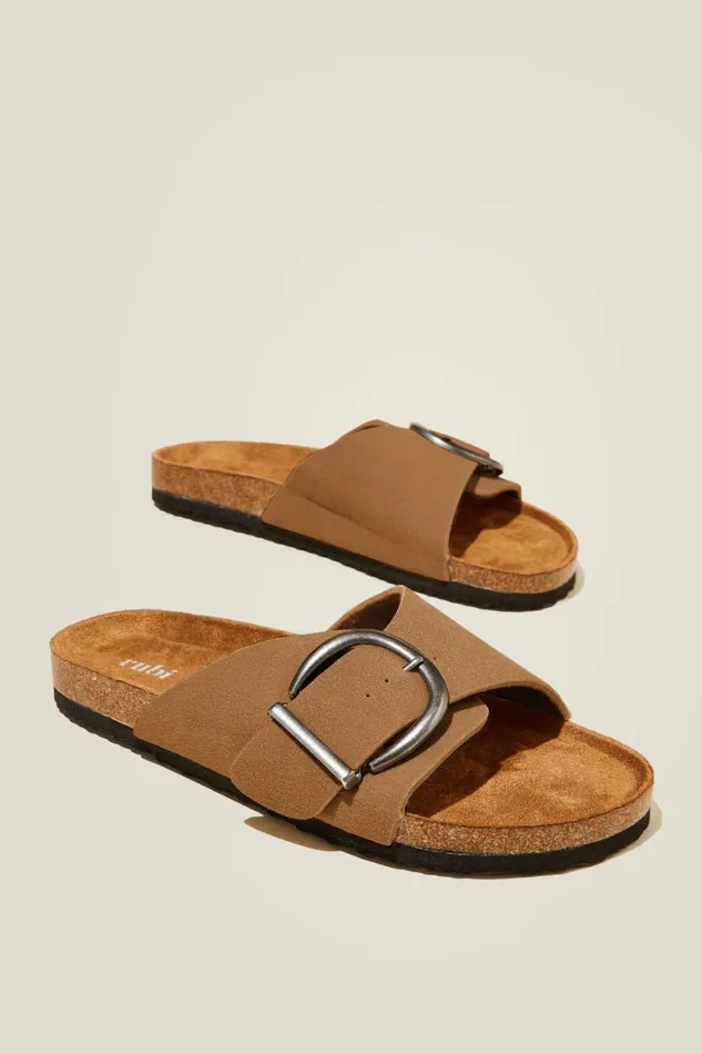Women Shoes and Slippers Cotton On Rex Single Strap Slide Sienna Brown Micro