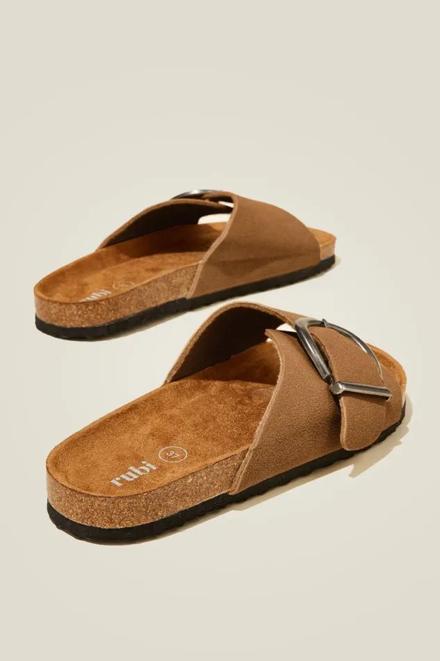 Women Shoes and Slippers Cotton On Rex Single Strap Slide Sienna Brown Micro