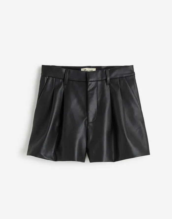Women Shorts Madewell Easy Pleated Trouser Shorts In Faux Leather Black