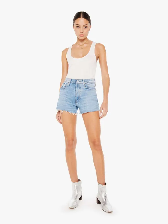 Women Shorts Mother Denim The Tomcat Kick Fray Short Blue lightpastel