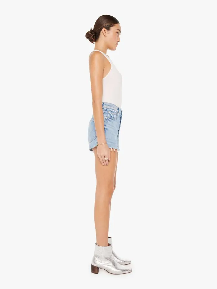 Women Shorts Mother Denim The Tomcat Kick Fray Short Blue lightpastel