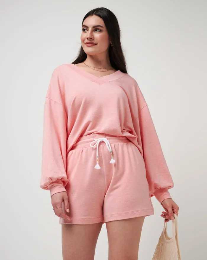 Women Shorts TravisMathew BEACH CRAZE CLOUD TERRY SHORT Heather Shell Pink Women Shorts TravisMathew BEACH CRAZE CLOUD TERRY SHORT Heather Shell Pink