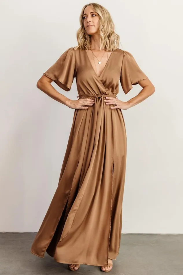 Women Sicily Satin Maxi Dress Mocha Baltic Born Bump Friendly