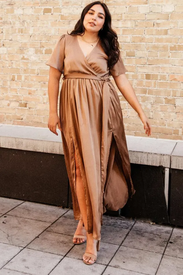 Women Sicily Satin Maxi Dress Mocha Baltic Born Bump Friendly