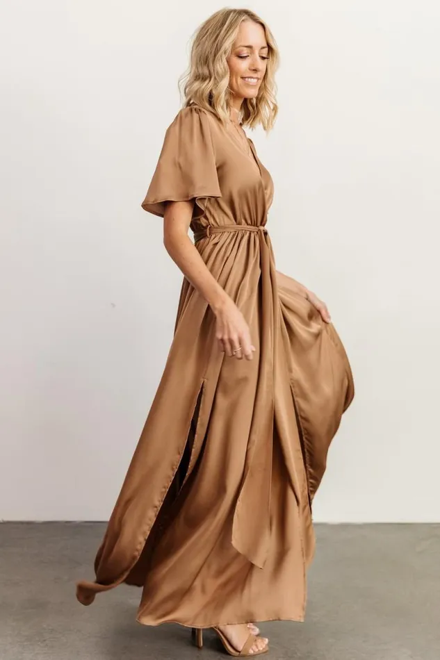 Women Sicily Satin Maxi Dress Mocha Baltic Born Bump Friendly