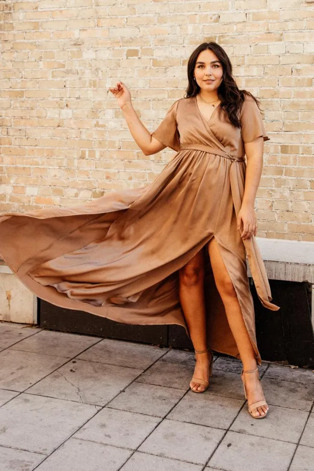 Women Sicily Satin Maxi Dress Mocha Baltic Born Bump Friendly
