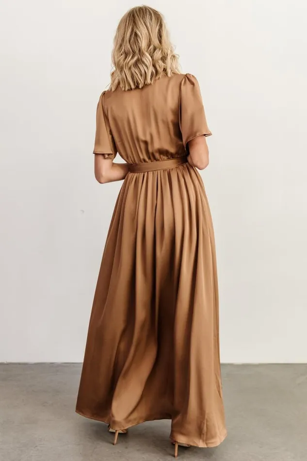 Women Sicily Satin Maxi Dress Mocha Baltic Born Bump Friendly
