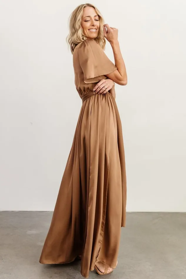 Women Sicily Satin Maxi Dress Mocha Baltic Born Bump Friendly