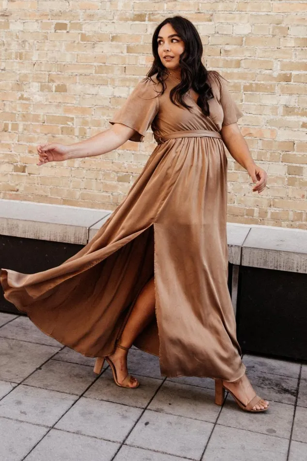 Women Sicily Satin Maxi Dress Mocha Baltic Born Bump Friendly