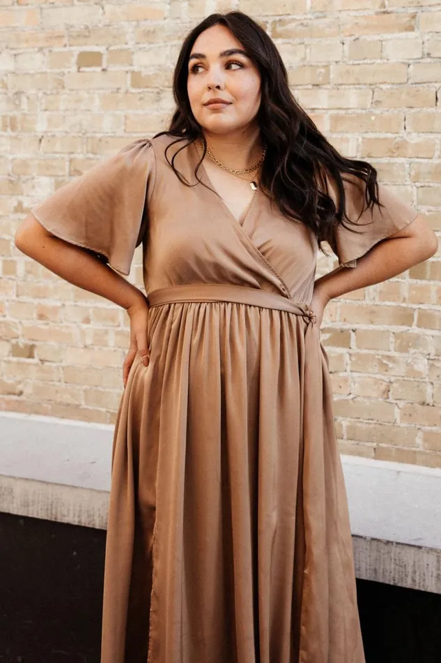 Women Sicily Satin Maxi Dress Mocha Baltic Born Bump Friendly