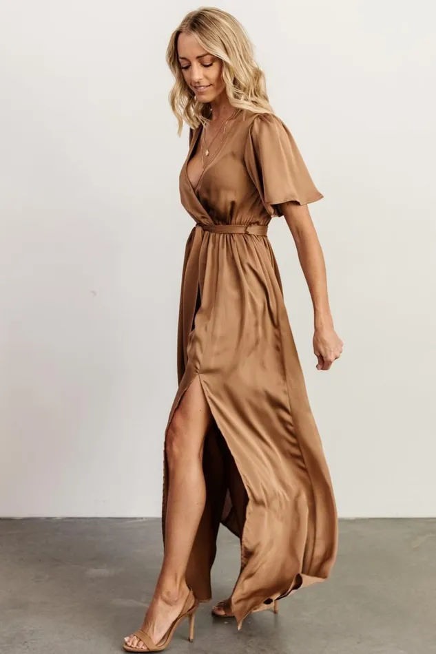 Women Sicily Satin Maxi Dress Mocha Baltic Born Bump Friendly
