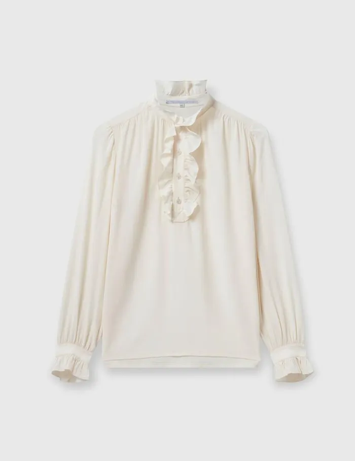 Women Silk Crpe De Chine Ruffled Shirt Natural Stella McCartney Shirts And Tops