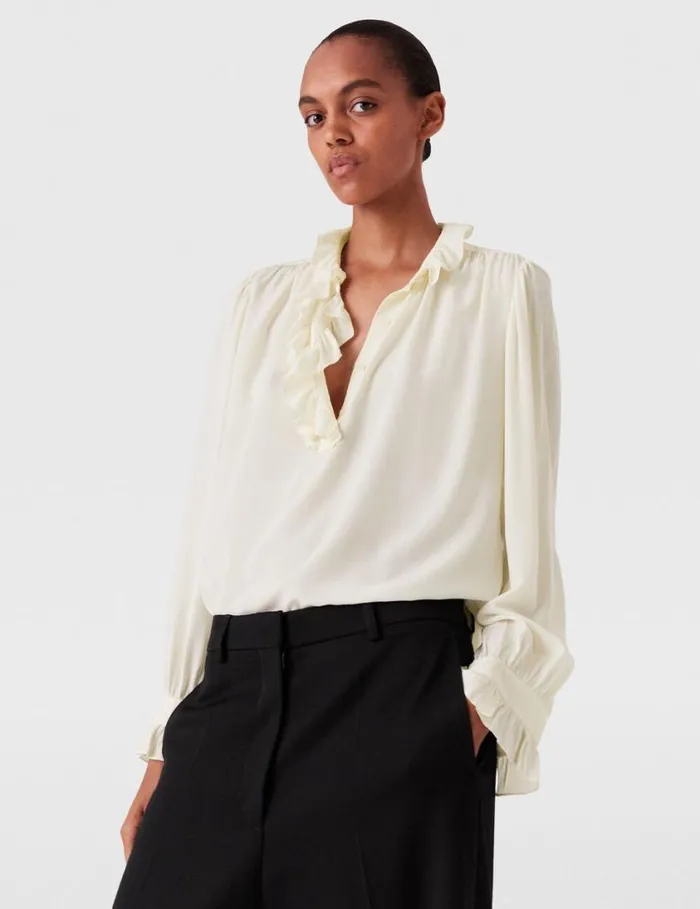 Women Silk Crpe De Chine Ruffled Shirt Natural Stella McCartney Shirts And Tops