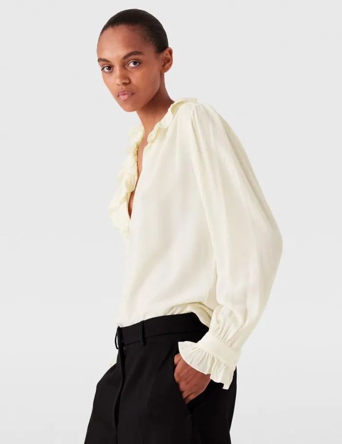 Women Silk Crpe De Chine Ruffled Shirt Natural Stella McCartney Shirts And Tops