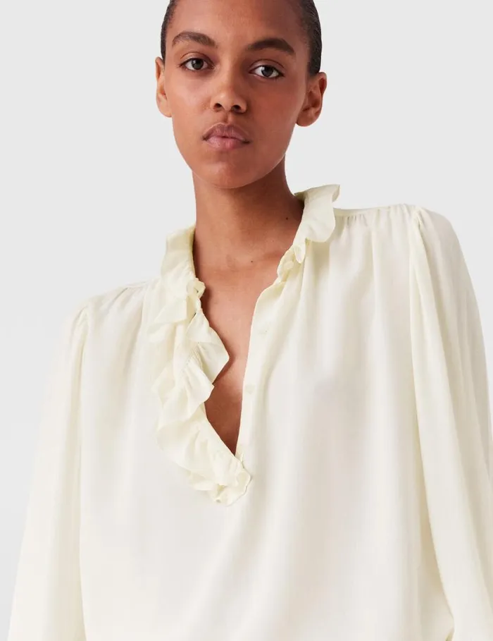 Women Silk Crpe De Chine Ruffled Shirt Natural Stella McCartney Shirts And Tops