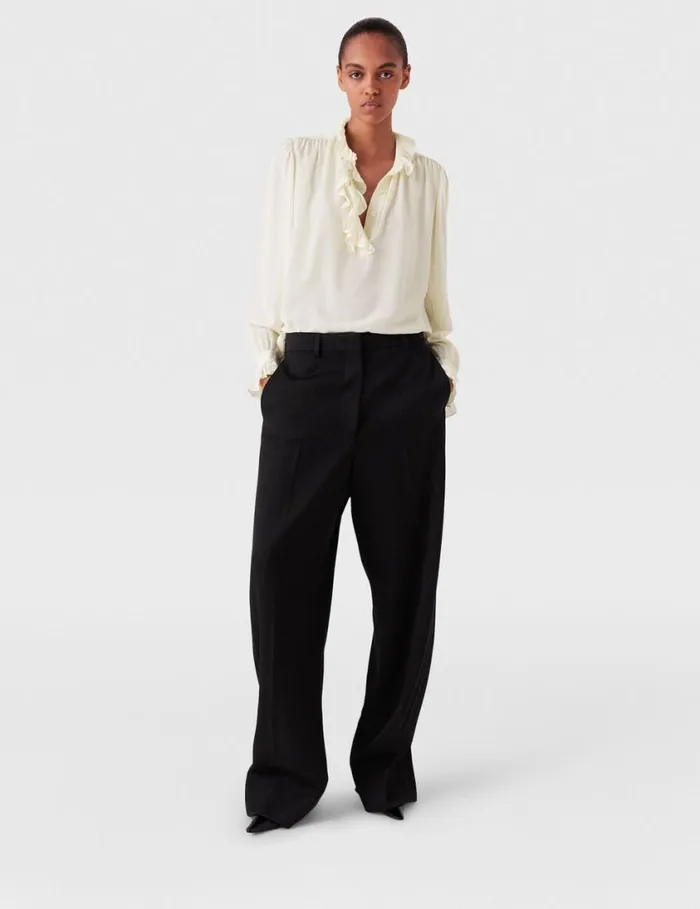 Women Silk Crpe De Chine Ruffled Shirt Natural Stella McCartney Shirts And Tops